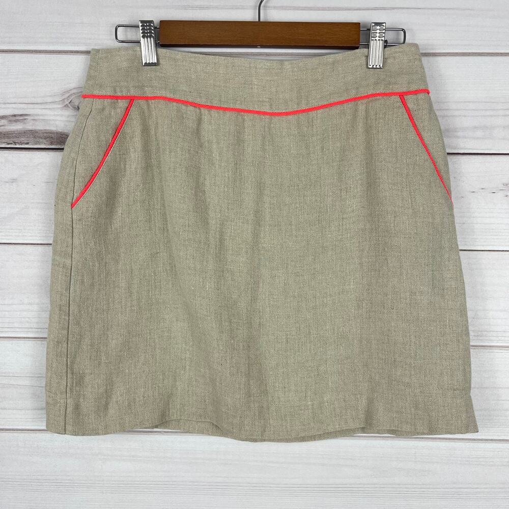 Ann Taylor Loft Skirt Womens 6‎ Pure Linen Neon Trim Tan